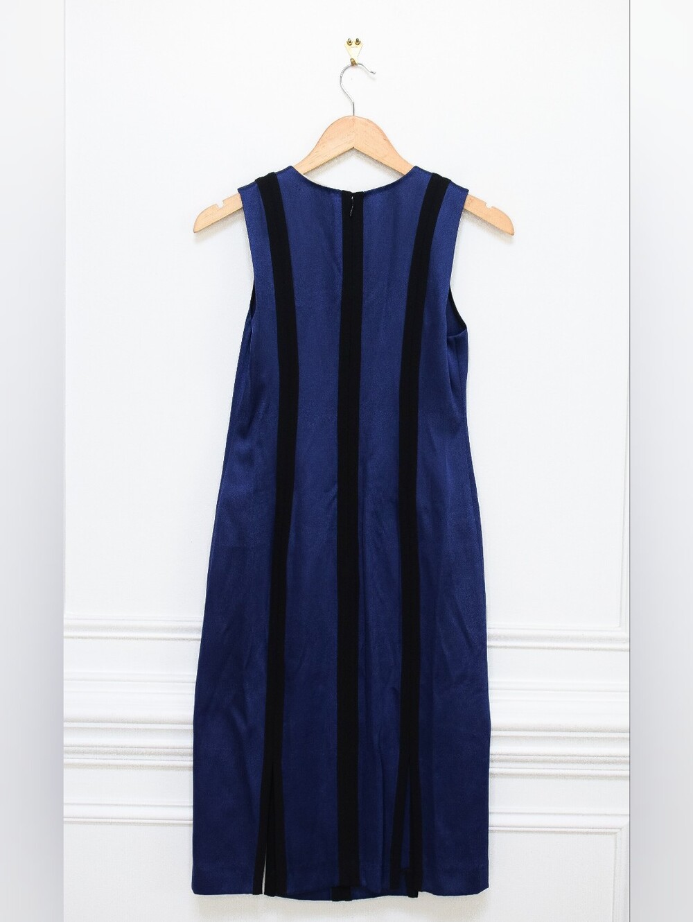 Diane Von Furstenberg Blue Black Striped Sleeveless Sheath Midi Dress Size 2 - Picture 9 of 15